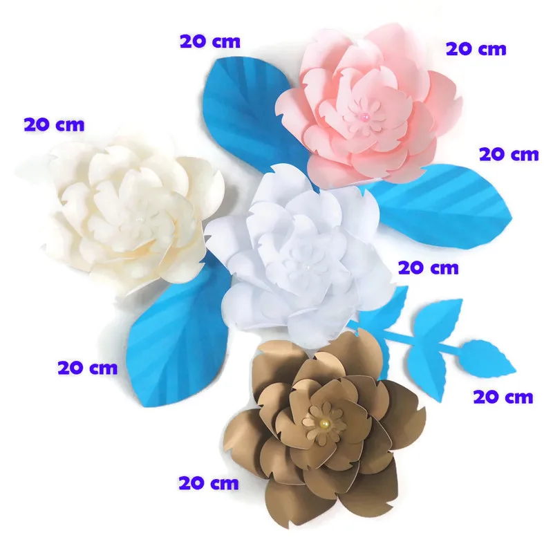 

DIY Artificial Flowers Fleurs Artificielles Backdrop Giant Paper Rose 4PCS + 4 Leaves For Wedding Party Decoration Baby Shower