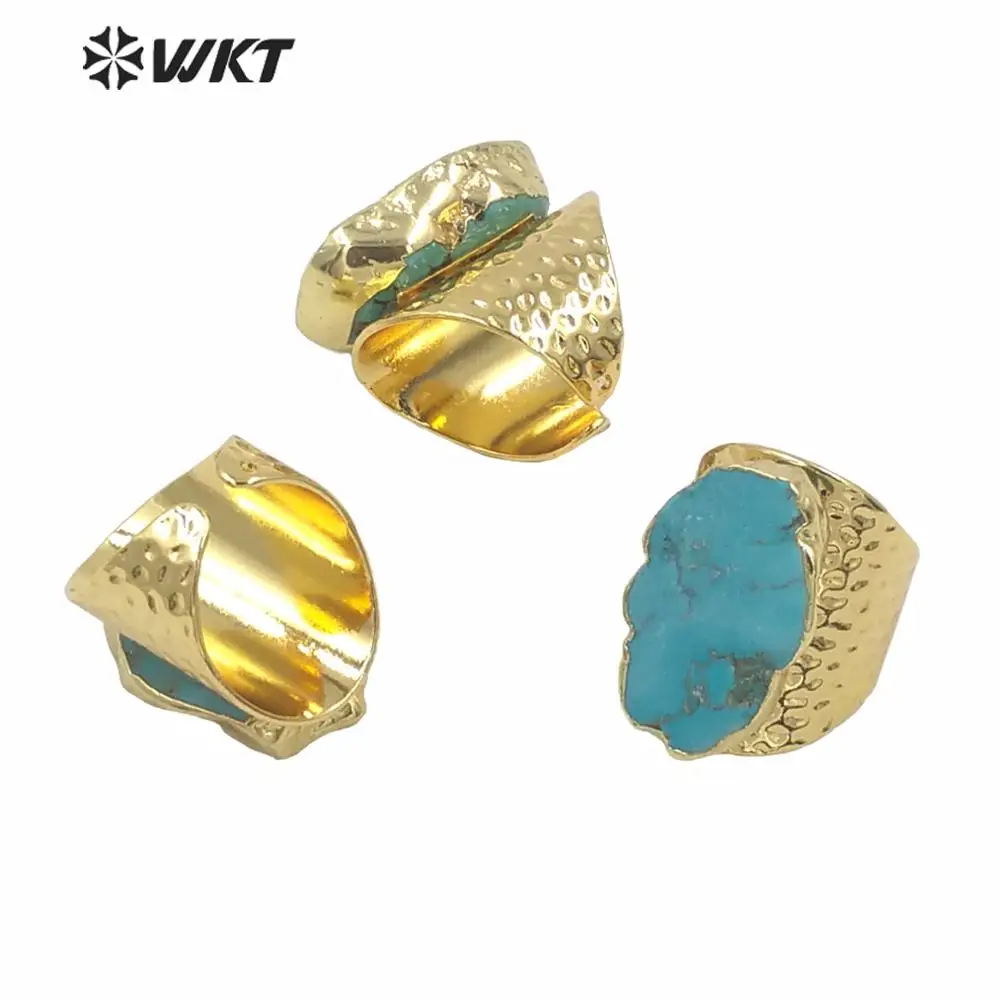 WT-R126 خواتم حجر Howlite أنيقة من النحاس الفيروزي المطلي بالذهب عيار 18 قيراطًا مزينة بشحن مجاني