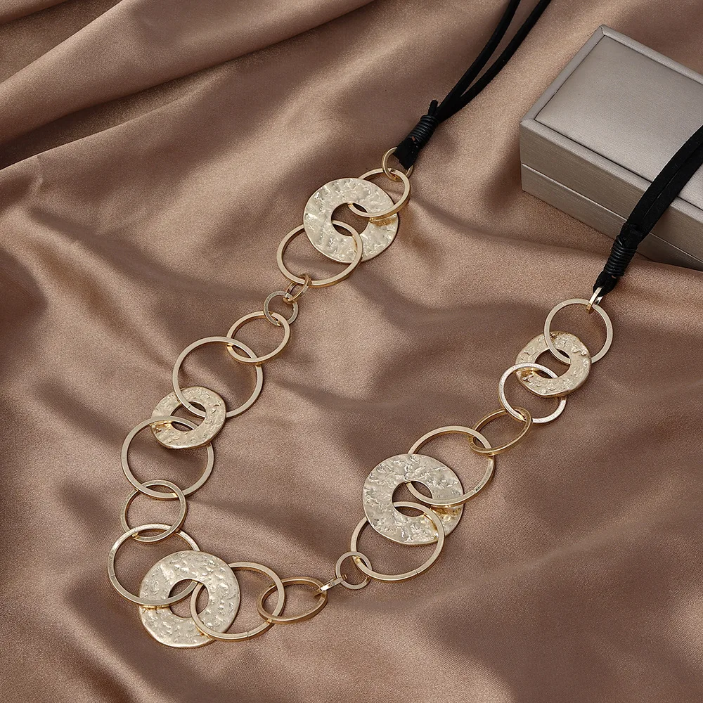 Fashion Alloy Coin Necklace Multiple Circle Chain Necklace for Women Jewelry