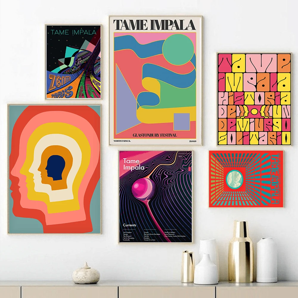 Tame Impala At Glastonbury Gig Posters Vintage Colorful Geometry Canvas Painting Wall Art Pictures For Living Room Home Decor