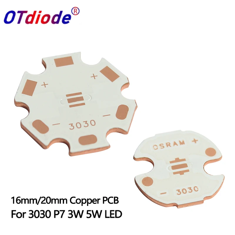 5PCS 3030 P7 Copper PCB Board 20mm 16mm Plate For 1W 3W 5W LED Plate Radiator Heatsink For DIY Lamp Flashlight Parts