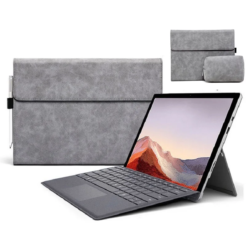 

for Microsoft Surface Pro X Tablet Case Bag Foldable Stand Matte Glossy PU Leather Flip Sleeve TPU Case with Charger Mouse Bag