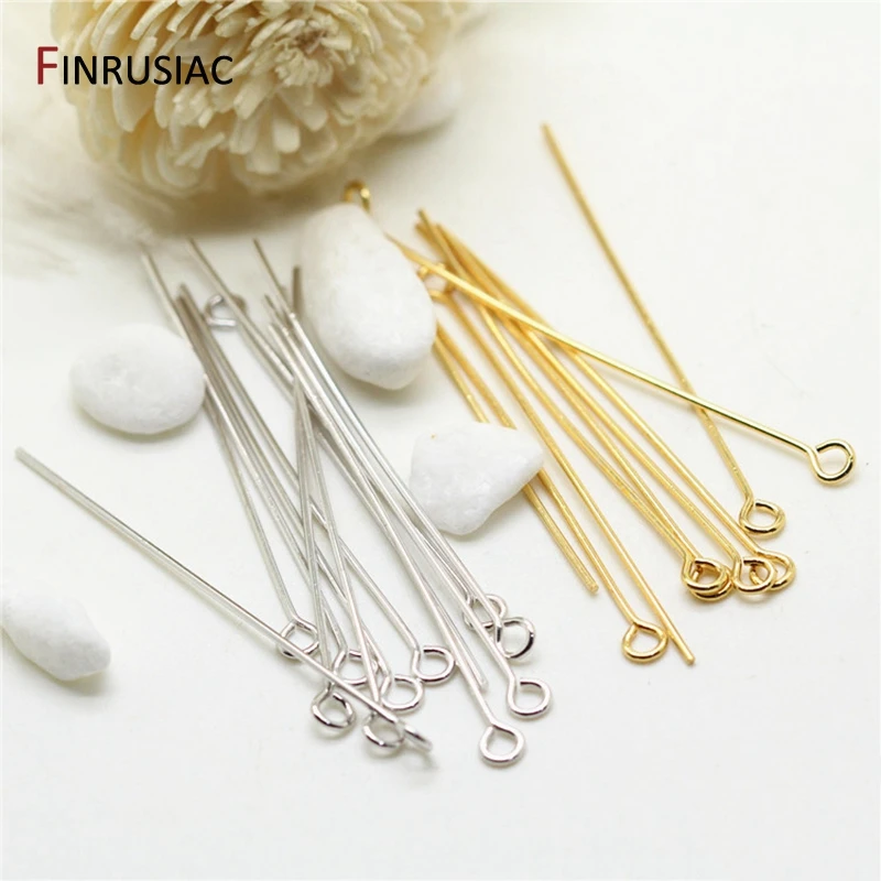 head pins for jewelry making high quality copper metal 14K real gold plated needle eye pin wholesale connector pins material