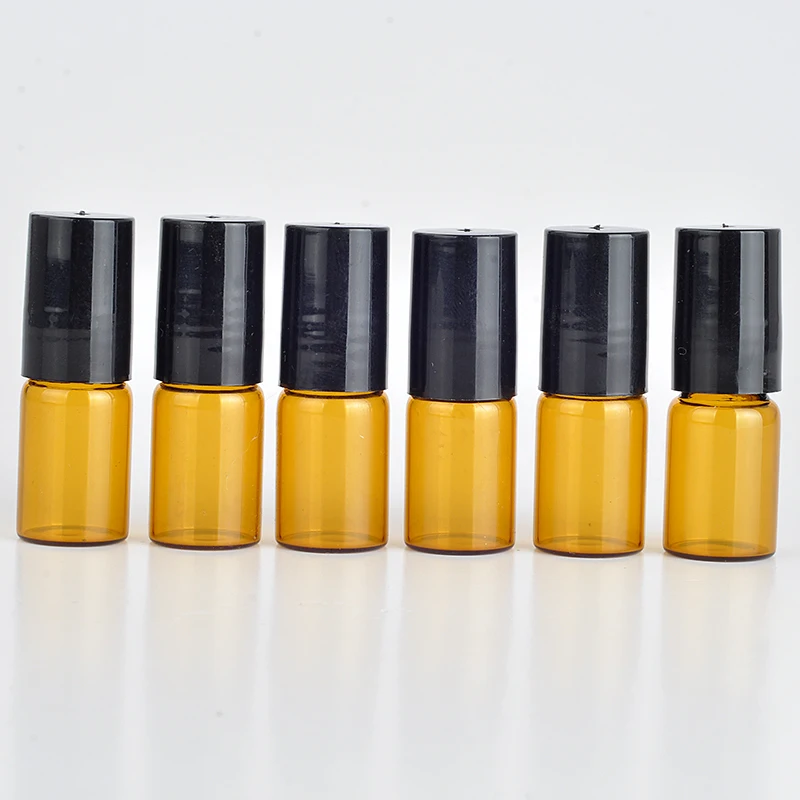 

100pcs/lot 3ml Amber Thin Glass Roll on Bottle Sample Test Essential Oil Vials with Roller Metal /Glass Ball