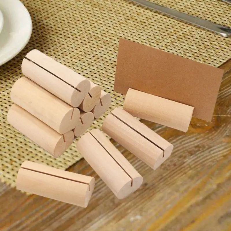 10 Pcs Business Card Holder Natural Wooden Rectangle Shaped Photo Stand Picture Holder Handmade Memo Clips Desktop Message Craft