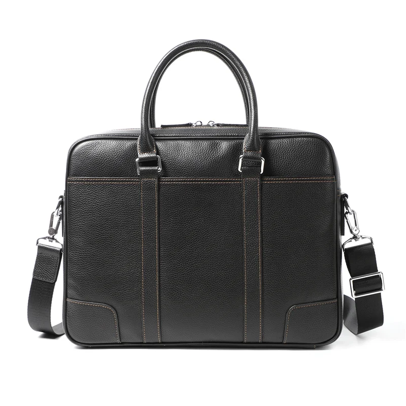 Nesitu High Quality New Black Genuine Leather 14\'\' Laptop Office Men Briefcase Business Men\'s Messenger Bags Portfolio M200605