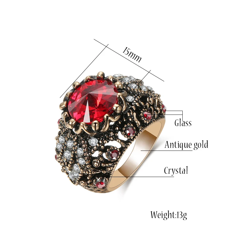 Wbmqda Hot Sale Bohemia Vintage Rings For Women Rhinestone Crystal Ancient Gold Big Bridal Wedding Rings Boho Jewelry 2020 New