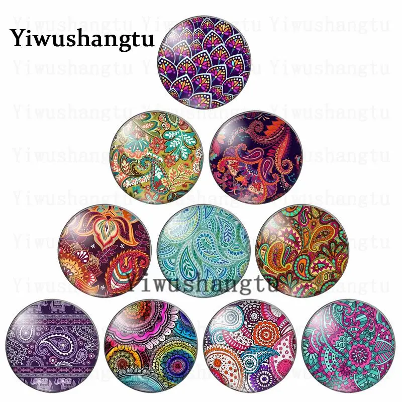 New embroidery colored drawing  Nonstandard pattern12mm/20mm/25mm/30mm Round photo glass cabochon demo flat back Making findings