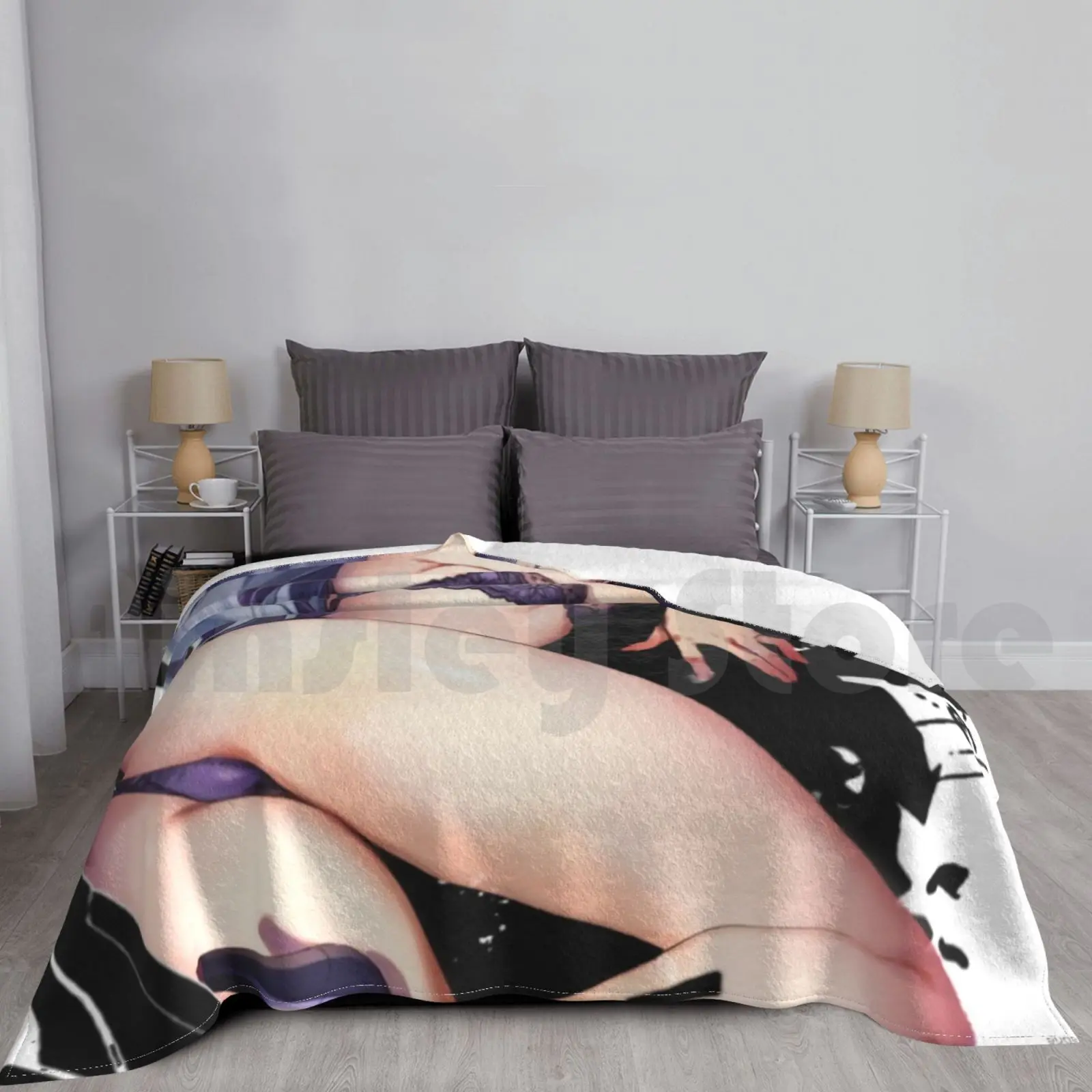 Genshin Impact-Sexy Keqing Graffiti Girl Version 2 Blanket Fashion Custom Anime Girls Graffiti Wall Graffiti