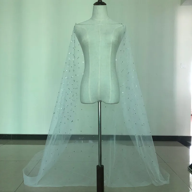 

Real Image luxury Wedding Jackets Crystals front Open White Ivory Bolero Soft Tulle Cap Sheer Custom Made Bridal Long Jacket