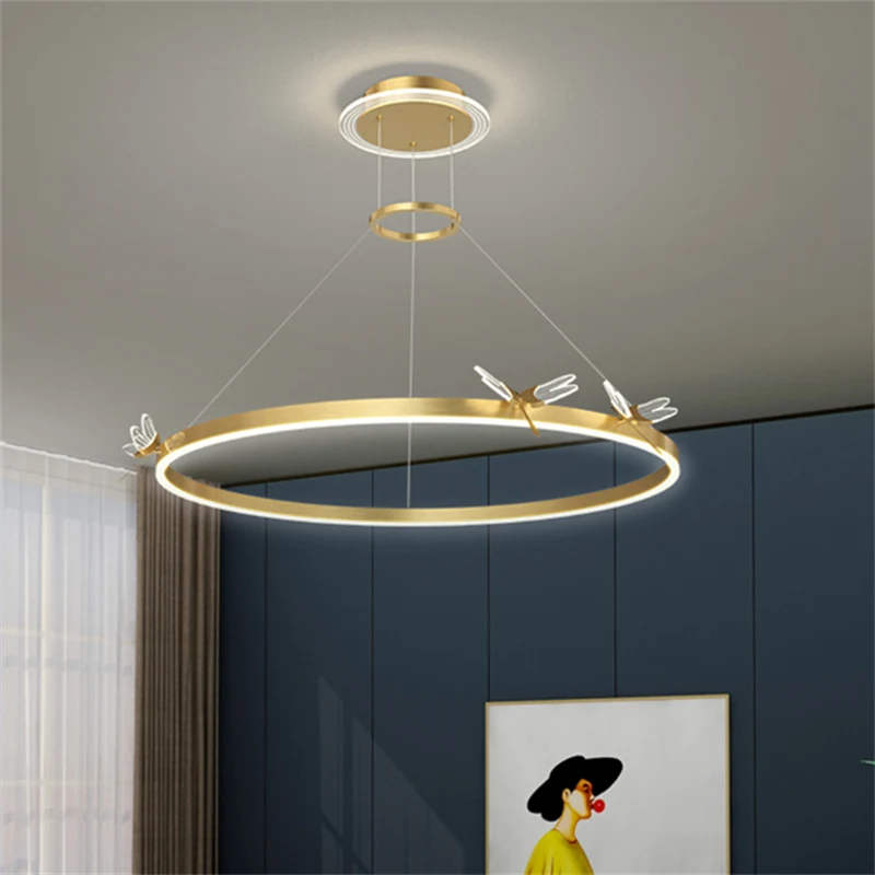 Modern Led Butterfly Chandelier Home Lighting Brushed Rings Ceiling Mounted Chandelier Lighting Hanging Lamp Gold Coffee black