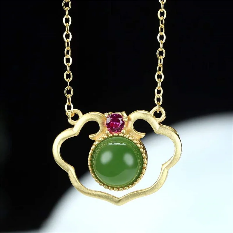 Hot Selling Natural Hand-carved Jade Inlaid 925silver Gufajin Wishful  Necklace Pendant Fashion Jewelry Men Women Luck Gifts