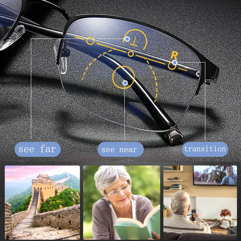 Anti-Scratch Progressive Multifocal Reading Glasses Men Women Ultralight Unbreakable Anti Blue Light UV Presbyopic Glasses