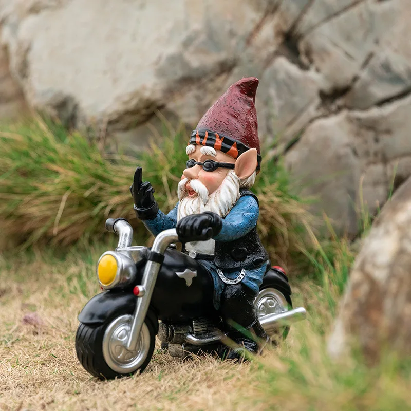 

Nordic Riding Motorcycle Dwarf Resin Adornments Christmas Gift Garden Balcony Figurines Decoration Garden Park Furnishing Crafts