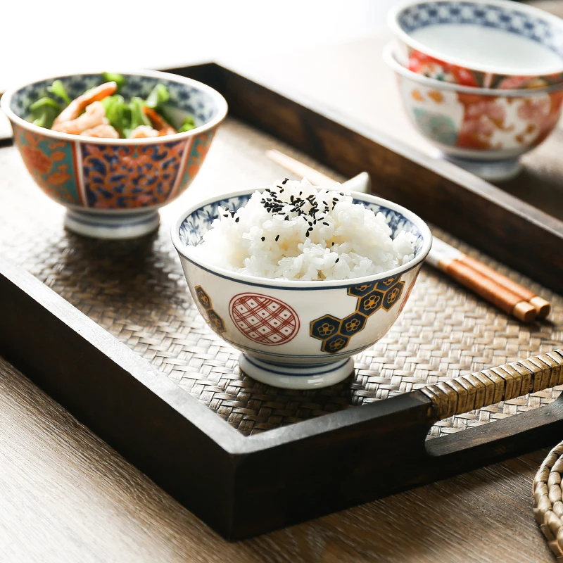 Japanese ceramic rice bowl high-footed bowl household tableware  ramen ceramic mixing soup salad large bowl  CN(Origin)