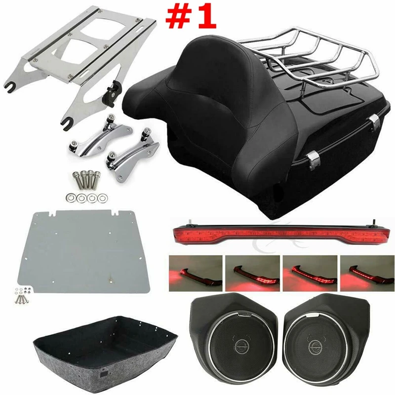 Motorcycle Pack Trunk Rack Backrest Speaker Tail Light For Harley Tour Pak Touring Road King Street Electra Glide FLHR 14-24 20