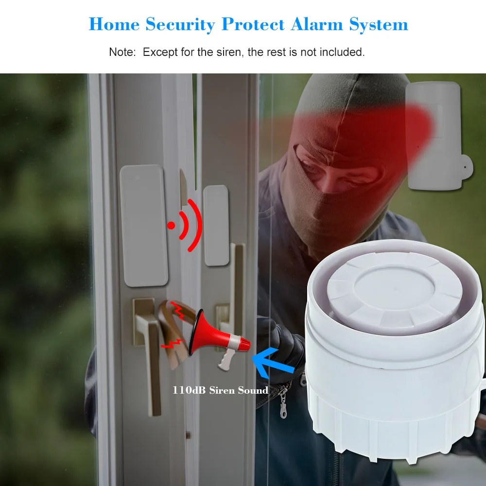 External Mini Wired Siren 110dB Prompt Alert Alarm to Anti-thief Intrusion Smoke Alarm & Gas Leakage from Home Alarm System