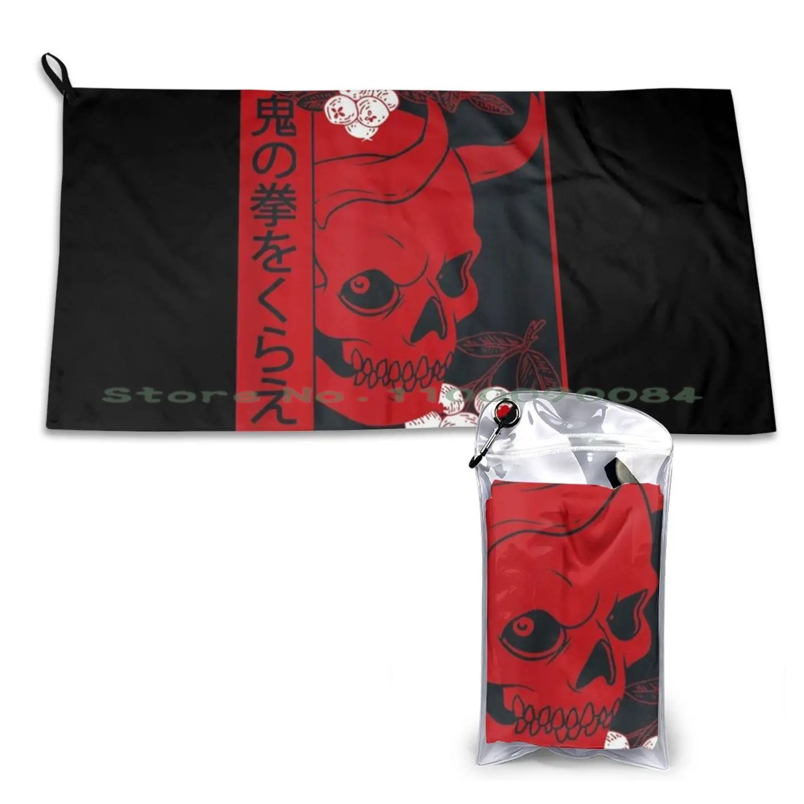 Japanese Demon Art Face Skull Devil Oni Harajuku Aesthetic T-Shirt Quick Dry Towel Gym Sports Bath Portable Three 3 Lil Little