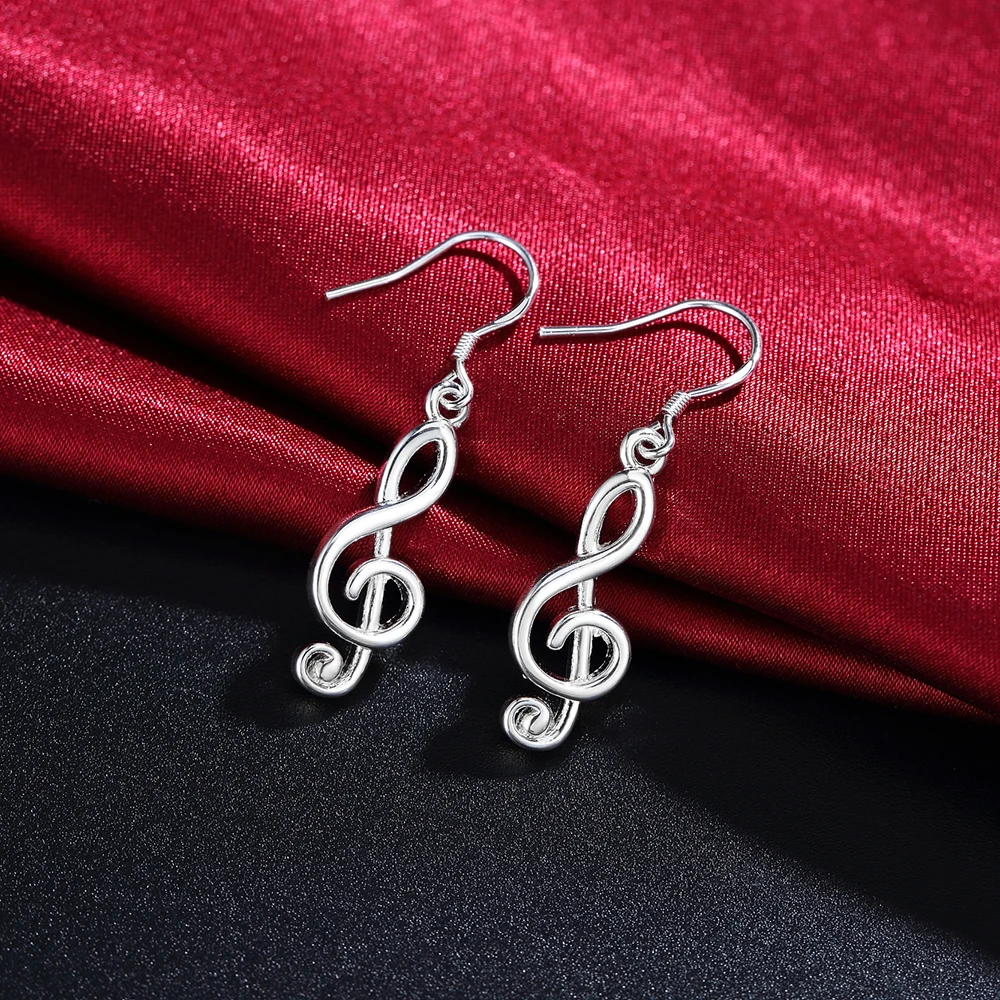 DOTEFFIL 925 Sterling Silver Musical Note Earrings Fashion Woman Charm Drop Earrings Party Wedding Jewelry