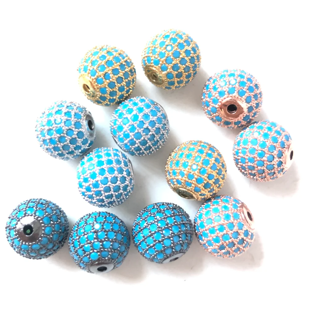 

10pcs/Lot 12mm Turquoise Color Disco Ball Spacer Beads for Women Bracelet Making Natural Stone Paved Brass Jewelry DIY Handcraft