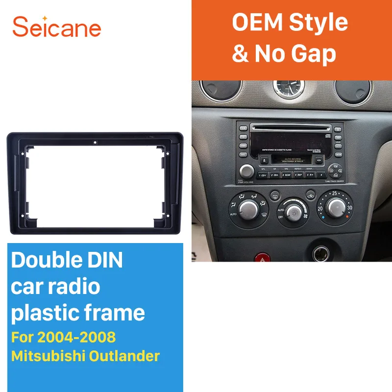 Seicane 2 Din Car Radio Fascia Black for 2004 2005 2006 2007 2008 MITSUBISHI OUTLANDER Dash Mount Kit Trim Panel