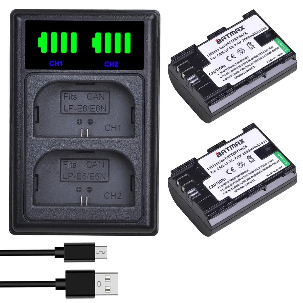 Batmax LP-E6 LP-E6N lpe6 bateria + novo led carregador duplo para canon 5d mark ii iii 7d 60d eos 6d 70d 80d