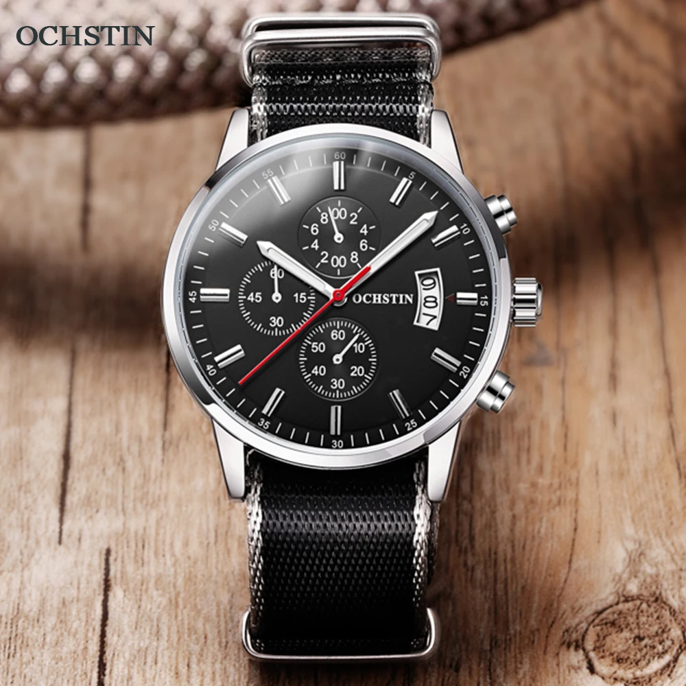 

OCHSTIN Quartz Wristwatch Men Military Pilot Watch Sports Watches Male Waterproof Stainless Steel&Nylon Men's Relogio Masculino