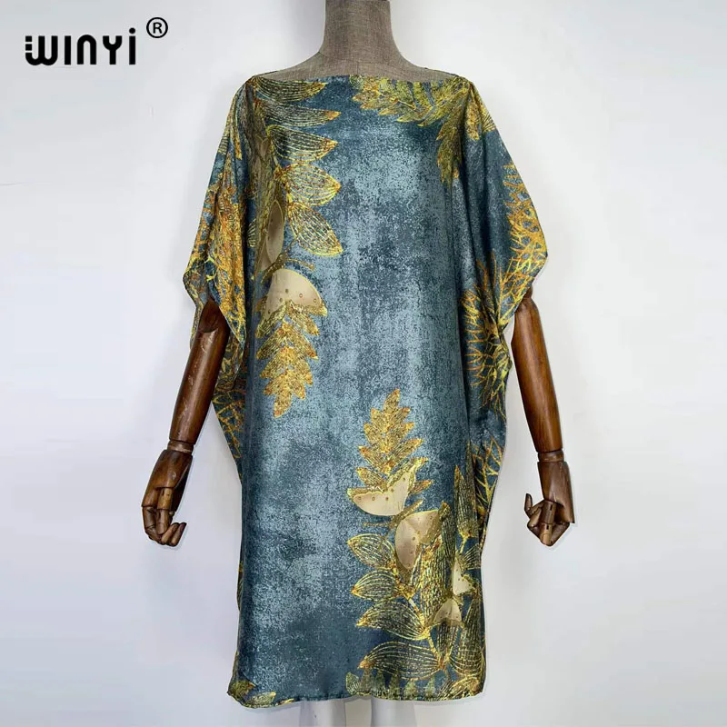 WINYI Printed Dresses For Women 2022 Fashion Batwing Maxi Long Femme summer Party Elegant Dress kaftan