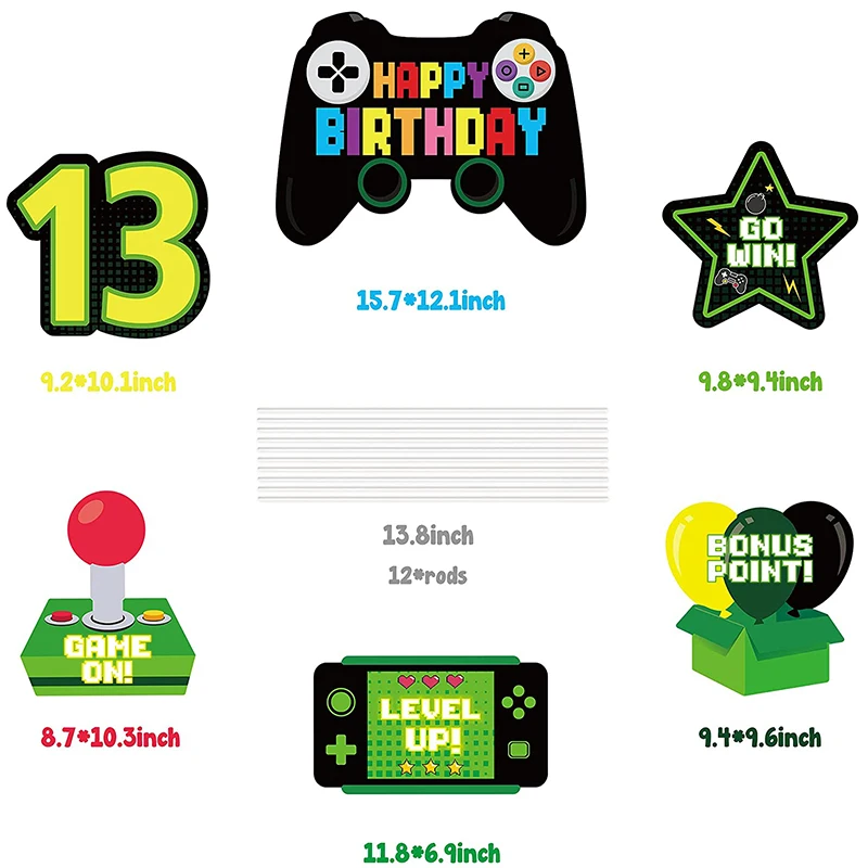 6Pc 13th Video Game Happy Birthday Yard Sign Colorful Outdoor Lawn Signs Gaming Garden Party Decoration for Teenager Adult