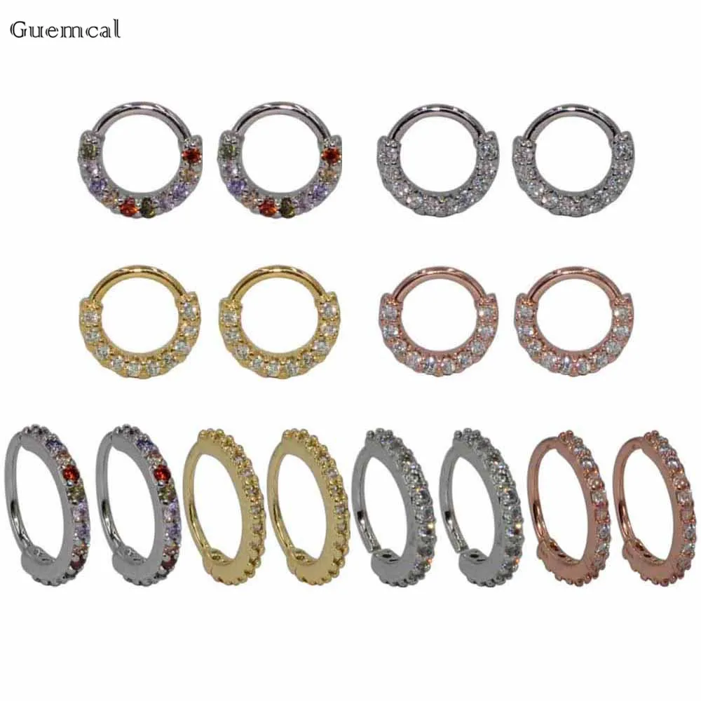 Guemcal 2pcs Fashionable Sweet Multicolor Diamond-studded Round Nose Ring Exquisite Piercing Jewelry