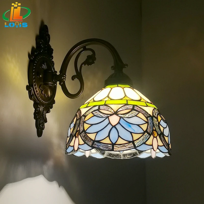 

8 Inch European Heart-shaped Art Wall Lamp Tiffany Style Bedroom Balcony Aisle Glass Retro Dining Room Study E27 Alloy Siding