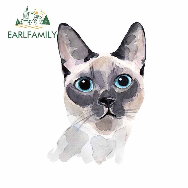 EARLFAMILY 13cm x 9.1cm for Watercolor Siamese Cat with Blue Eyes Vinyl Car Stickers Family Vinyl Material Scratch-proof Decal