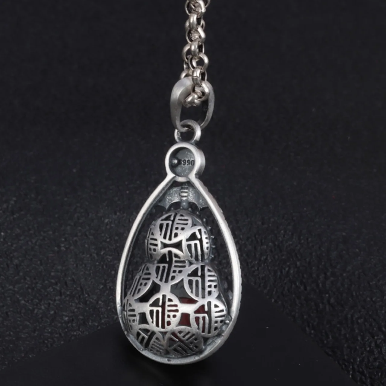 Real 999 Pure Silver Maitreya Buddha South Red Pendant Female Retro Matte Buddha Drop Shape Pendant