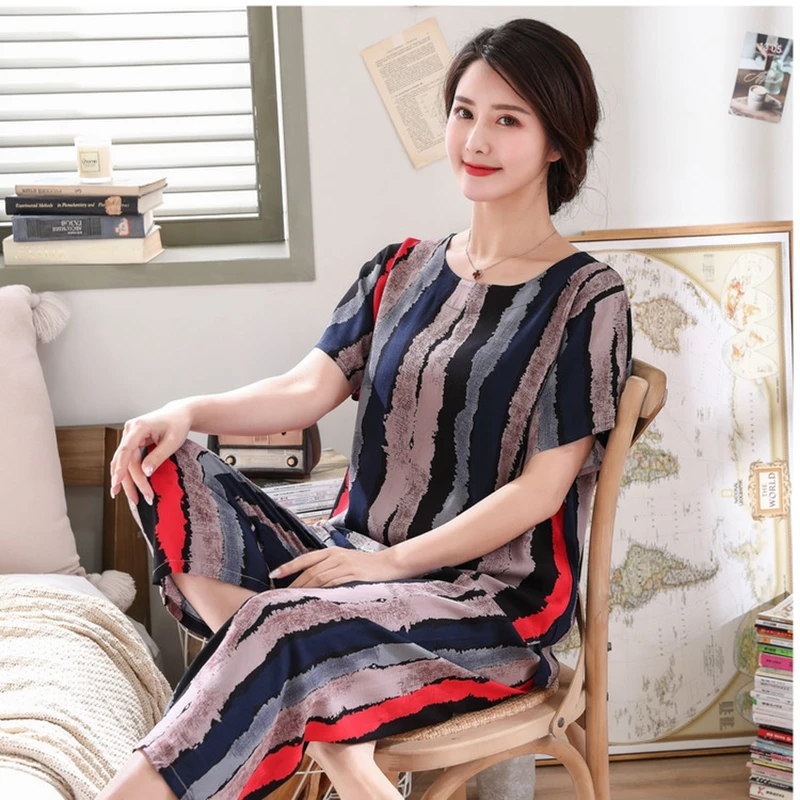 

Middle-aged and elderly pajamas cotton suit ladies summer short-sleeved trousers suit mom wear XL home service