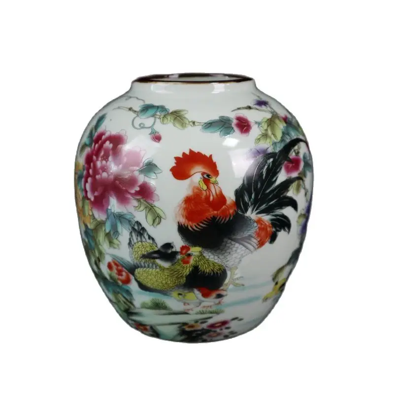 

Chinese Old Porcelain Pastel Jar With Rooster Pattern Storage Tank