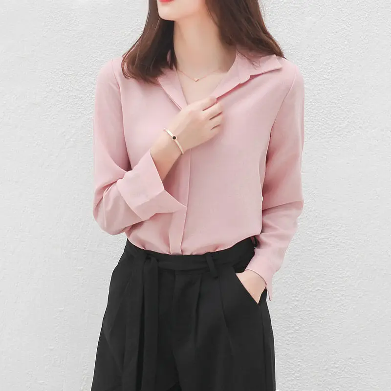 Big Size 3xl, 4xl, Spring/summer Women\'s Blouse New Long Sleeve Loose Ladies Shirts V-neck Chiffon Solid Color Shirts