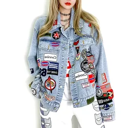 Fashion Denim jacket women Labels Appliques jeans jacket women outerwear coat causal clothing for Punk young ladies NZ148