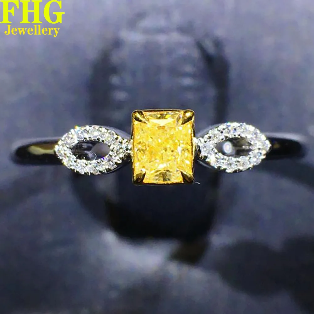 

18K Au750 White Gold Ring 0.29Carat Nature Diamond Yellow diamond Radiant ring Wedding Party Engagement Anniversary Ring