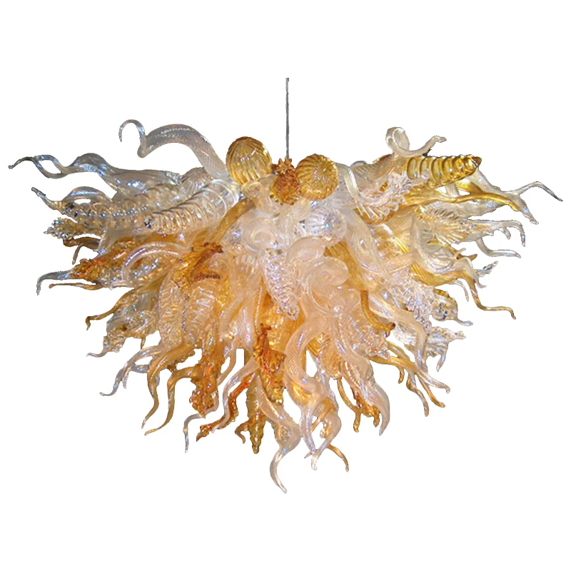 

Hot Sale Orange Color Art Chandeliers Lighting Hand Blown Glass Chandelier Lamps LED Lights for Living Room Decoration