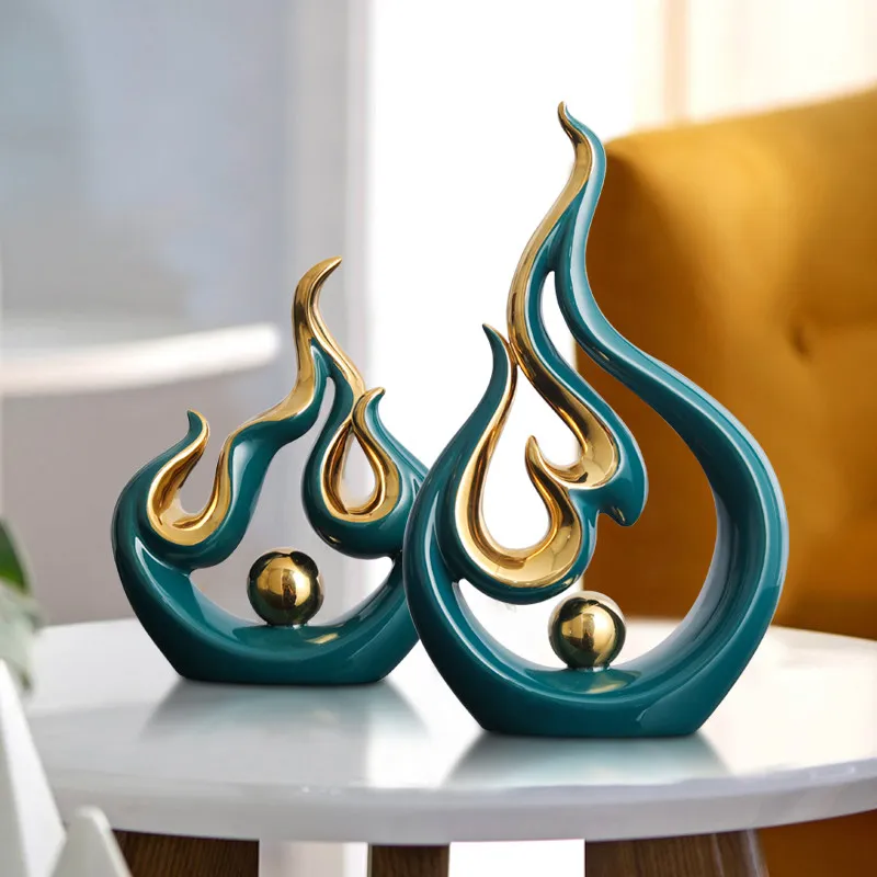 

Modern Ceramic Blue Fire Shape Accessories Home Livingroom Table Furnishing Crafts Bookcase Office Desktop Figurines Decoration