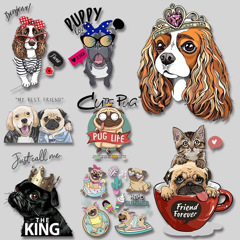 Beautiful dogs animals stickers Thermal transfer printing Heat Vinyl Ironing Stickers Decor on Jackets bags socks pillow clothes