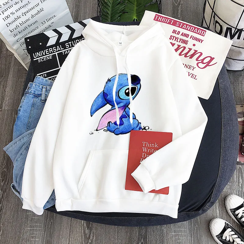 Disney Sweatshirt Couple Shirt All-match Personality Stitch Pattern Hoodie Top  Long Sleeve  Kawaii Clothes  Hoodies Women