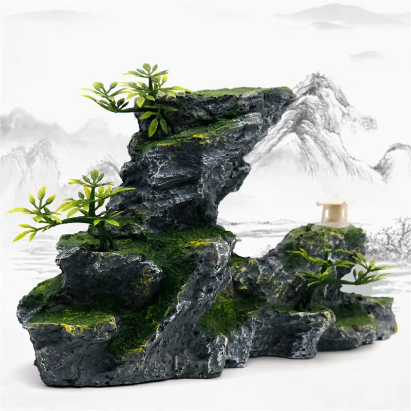 1Pc Resin Rockery Aquarium Decoration Accessories Artificial Mountain Hill View Rock Decorating Ornament For Fish Tank