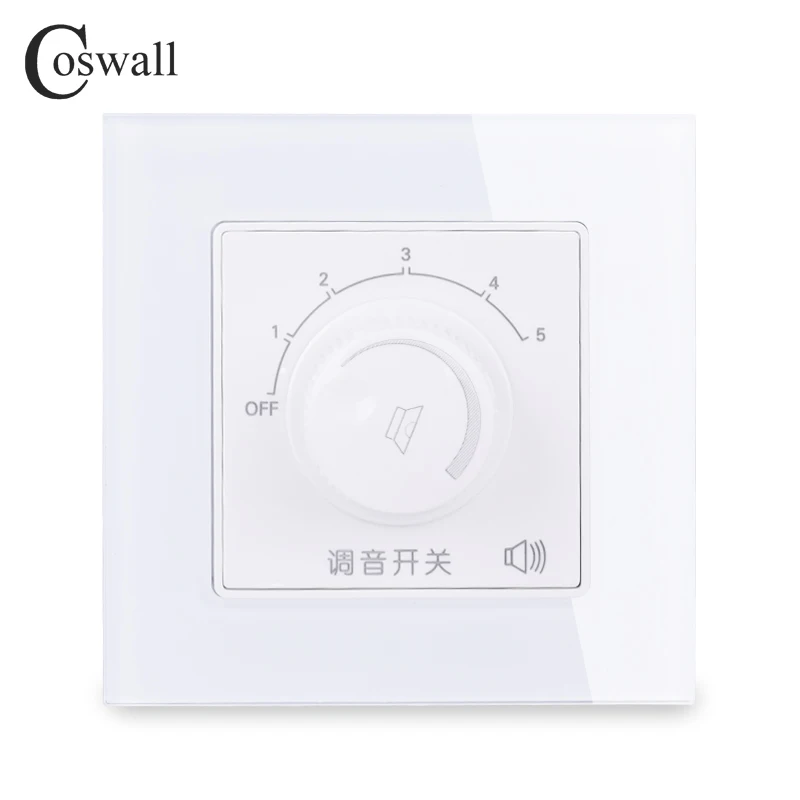 COSWALL 5 Gears Volume Adjustment Wall Tuning Switch With Fire Control Crystal Glass Panel C1 Series Black White Gold