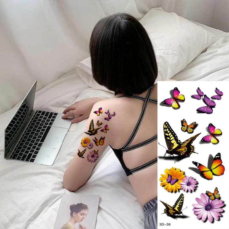 36 Pieces/set Waterproof Transfer Body Tattoo Temporary Tattoo Sticker Flower Rose Butterfly Art Fake Beauty Flash 3D Tattoos