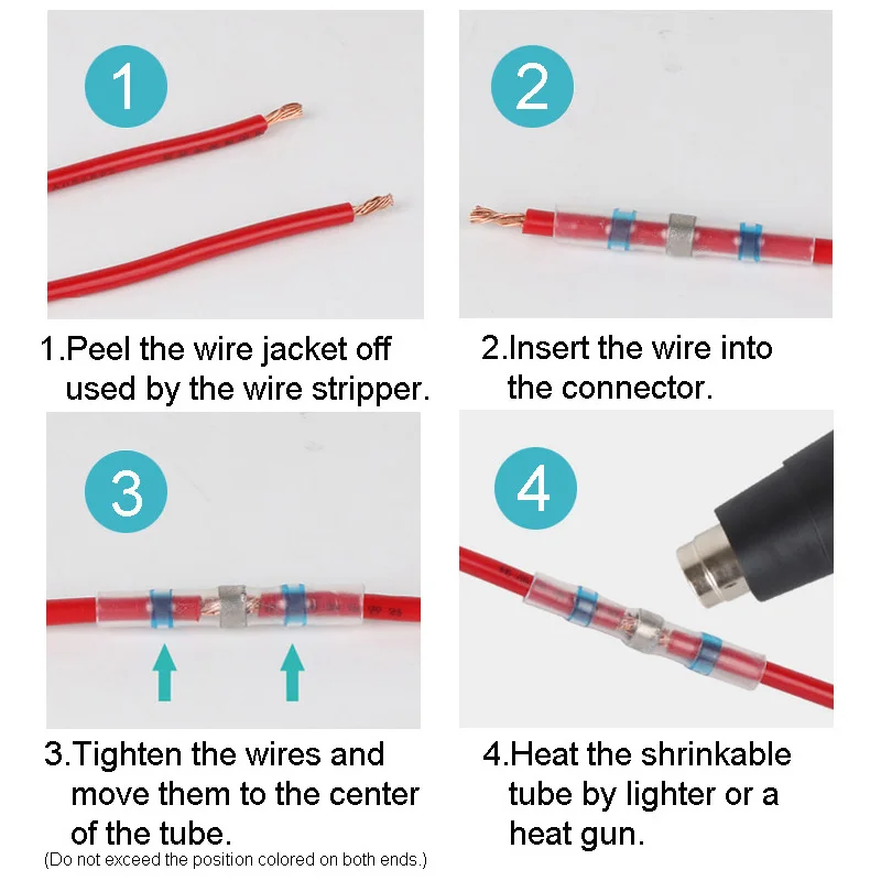 Solder Seal Wire Connectors Waterproof Heat Shrink Butt Connectors Electrical Wire Terminals Insulated Butt Splices