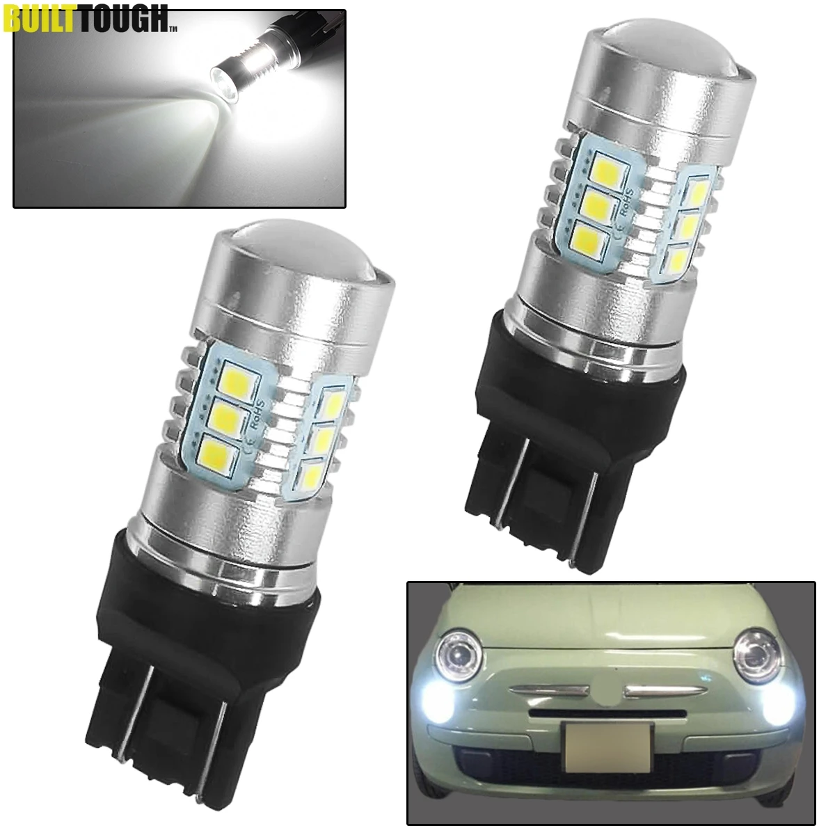 For Fiat 500 Daytime Running Light T20 7443 580 582 W21/5W Headlight Led Lamp Bulbs DRL White 6000K 12V Super Bright