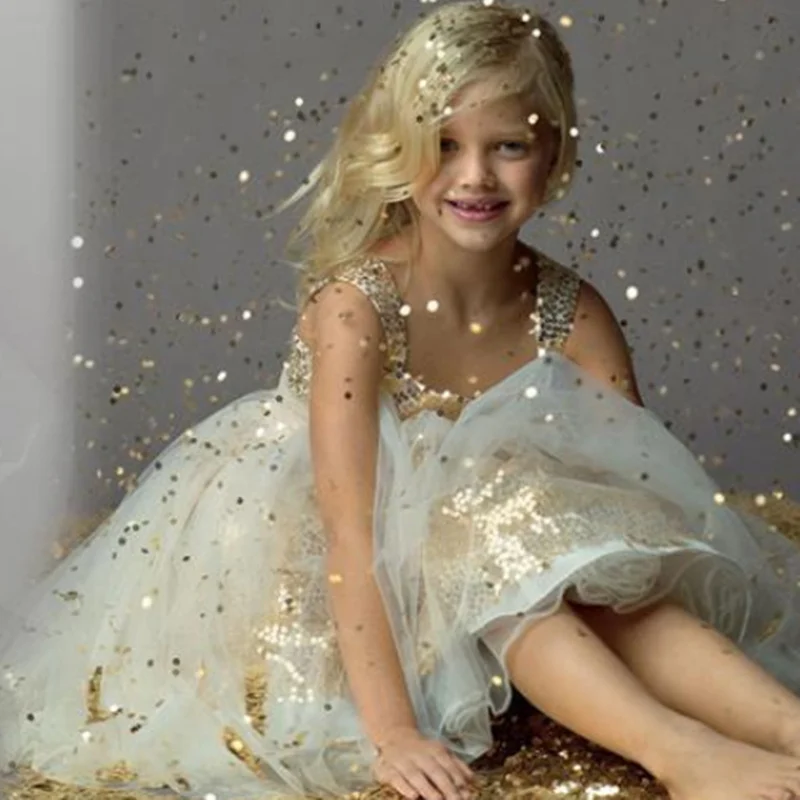 كريستال زهرة الفتيات فساتين الزفاف الخرز الترتر الفتيات فساتين المسابقة الاطفال بالتواصل الكرة ثوب الأطفال ملابس رسمية