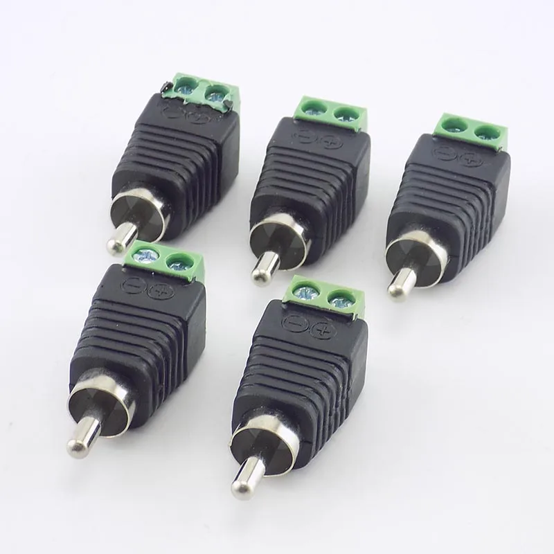 5pcs/lot CCTV Phono RCA Male Plug TO AV Terminal Connector Video AV Speaker Wire cable to Audio Male RCA Connector Adapter