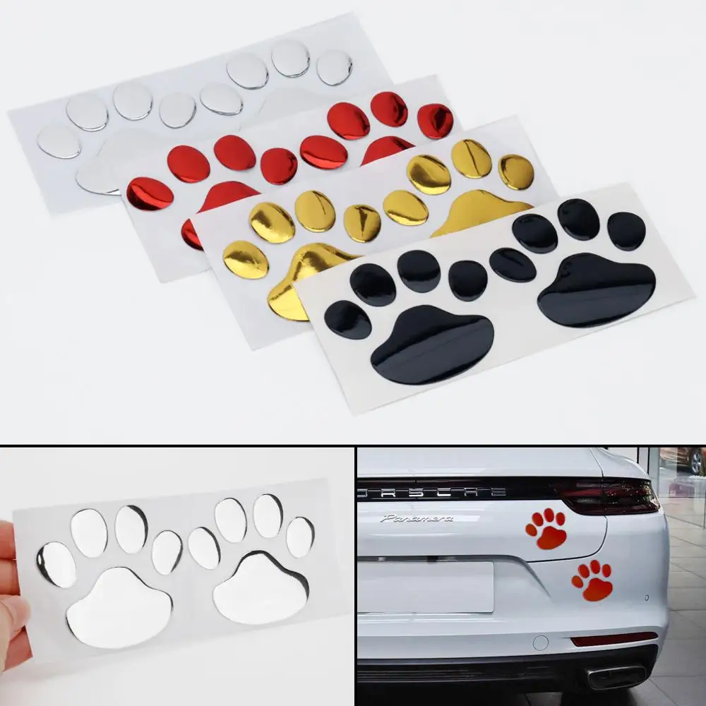 2pcs Car Sticker Cool Design Paw Pet Animal Paw Footprints Emblem Car Stickers Silver Golden Red Black Auto Accessories